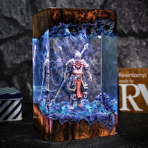 Ornement d'art lumineux en résine et bois sur le thème du Roi Singe Sun Wukong, scène mythologique chinoise, décoration avec lumière LED, cadeau <span class=keywords><strong>de</strong></span> collection - Product Image 6