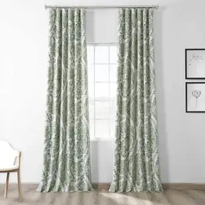 Exclusive Fabrics & Furnishings Tea Time Green Floral Room Darkening Curtain For Living Room