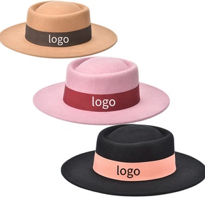 Logotipo personalizado diseñador mujer 100 lana australiana clásico Sombrero lana <span class=keywords><strong>cerdo</strong></span> Pie Camo plano clásico Boater sombrero <span class=keywords><strong>de</strong></span> fieltro con hebilla - Product Image 3