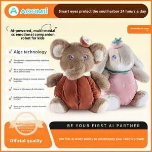Pouf intelligent en peluche courte ultra douce avec IA, en coton PP, fonction de dialogue vocal, motifs Fraise, Lapin, Éléphant, avec expression d'émotion des yeux et connectivité Wi-Fi - Product Image 1