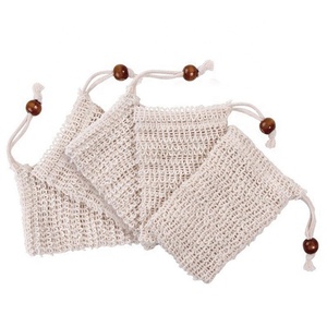 Wholesale Eco Organic Net Bag Hemp Natural Color Sisal Drawstring Cotton Small Wash Mesh Soap Bag