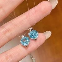 Collier en fil de pêche transparent invisible avec pendentif CZ bleu taille rose, ras-de-cou flottant, breloque en laiton plaqué argent, vente en gros