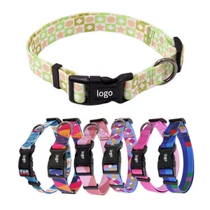 Manufacturer OEM ODM Custom Logo Pattern Polyester Soft Adjustable Dog Training Collar Designer Custom Dog Pet Collars