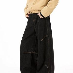 Custom Low MOQ Washed <b>Wide</b>-<b>leg</b> Cotton <b>Cargo</b> Vintage Style Baggy Denim Patchwork Jeans for Man High Street Hip Hop Eco-Friendly - Product Image 3