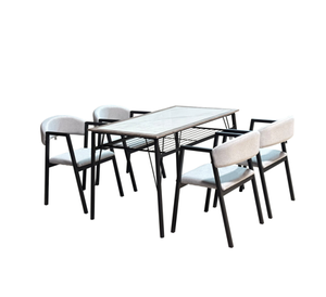 Juego de mesa de comedor de nuevo diseño, muebles modernos para el hogar, MDF + tablero de pizarra con asientos de cojín de tela, - Product Image 2