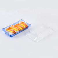Boîte de transport de sushis en gros, jetable, en plastique PET bleu, plateau rectangulaire pour emballage de sushis, conteneur alimentaire à emporter pour sushis
