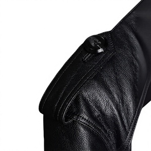 Manteau long en cuir noir pour homme, double boutonnage, col rabattu, style tendance, veste d'hiver - Product Image 4