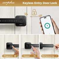 Serrure de porte intelligente Arpha D228 avec empreinte digitale, anti-espionnage, mot de passe, poignée à bouton, application Tuya, entrée sans clé, serrure de porte numérique