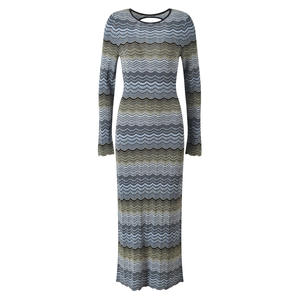 <span class=keywords><strong>Eleganti</strong></span> Abiti a Maglia a Righe per Donne, Vestito Estivo a Collo Tondo con Maniche Lunghe, Lunghezza Midi, Novità 2025 - Product Image 3