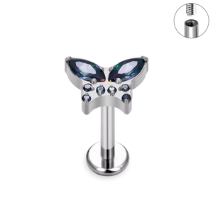 Lotus Wholesale G23 <b>Titanium</b> Zircon Butterfly Gem Labret Screws <b>Stud</b> Tragus Helix Earring Cartilage Body Fine Piercing Jewelry - Product Image 2