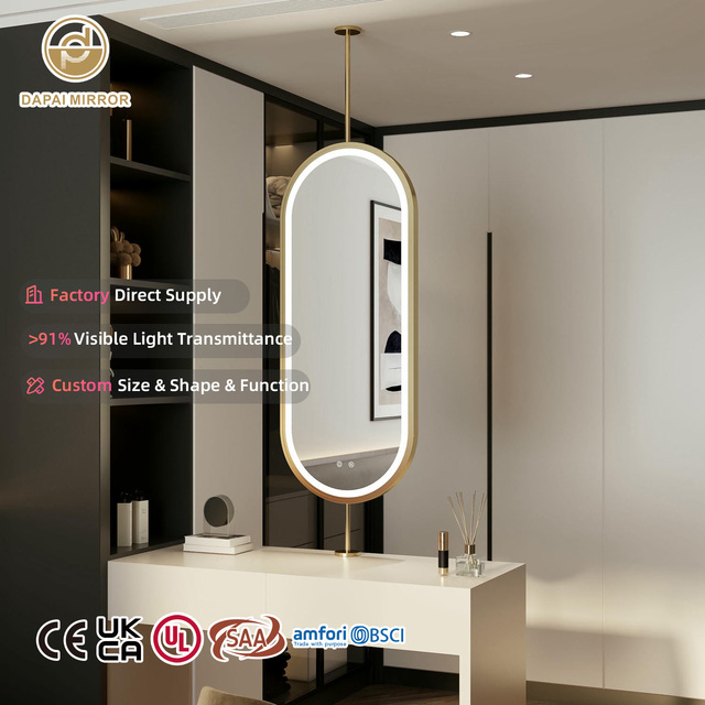 Custom Supplier Smart Sensor Screen Memory Function Stepless Dimming Frame Light up With Led Oval Metal Hotel Bathroom Mirror
