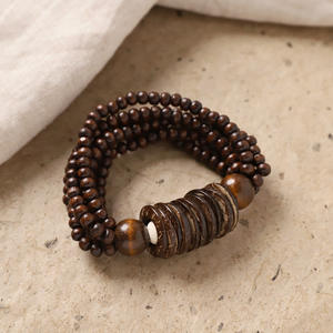 Pulsera Retro Multicapa de Cuentas de Madera y Concha de Coco, Estilo Étnico, Pulsera de Mano Multicapa Simia, Accesorio para Mujer - Product Image 5