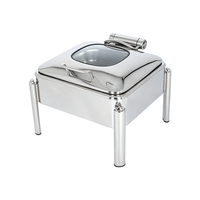 Luxe vierkante hydraulische buffetchafingdish van roestvrij staal met glazen deksel voor restaurants en banketten