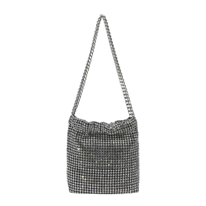 All-Over Rhinestone Waterproof Polyester Bucket Bag Chain Strap Bling Slouch Design Sturdy Metal Chain Zipper Closure for - Product Image 1