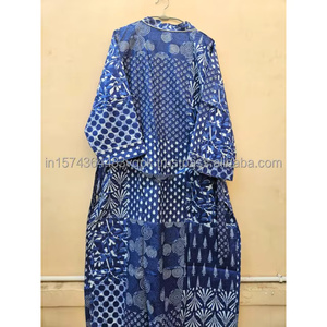 Kimono ample en lin et coton imprimé indigo pour femme, robe, cardigan, chemise de plage, cache-maillot de bain sexy, tenue d'été - Product Image 3
