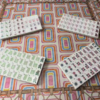 Tapete de Mahjong Ovalado Geométrico Rosa Pastel y Naranja, Base Cuadrada para Mesa de Juego con Imitación de Ratán