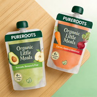 Pochette Doypack personnalisée avec bec verseur et bouchon pour l'emballage de purée de fruits, lait et jus pour bébés