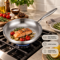 Poêle à frire professionnelle en acier inoxydable 3 plis, base large, rebord droit, hauteur de la poignée optimisée pour la cuisine commerciale