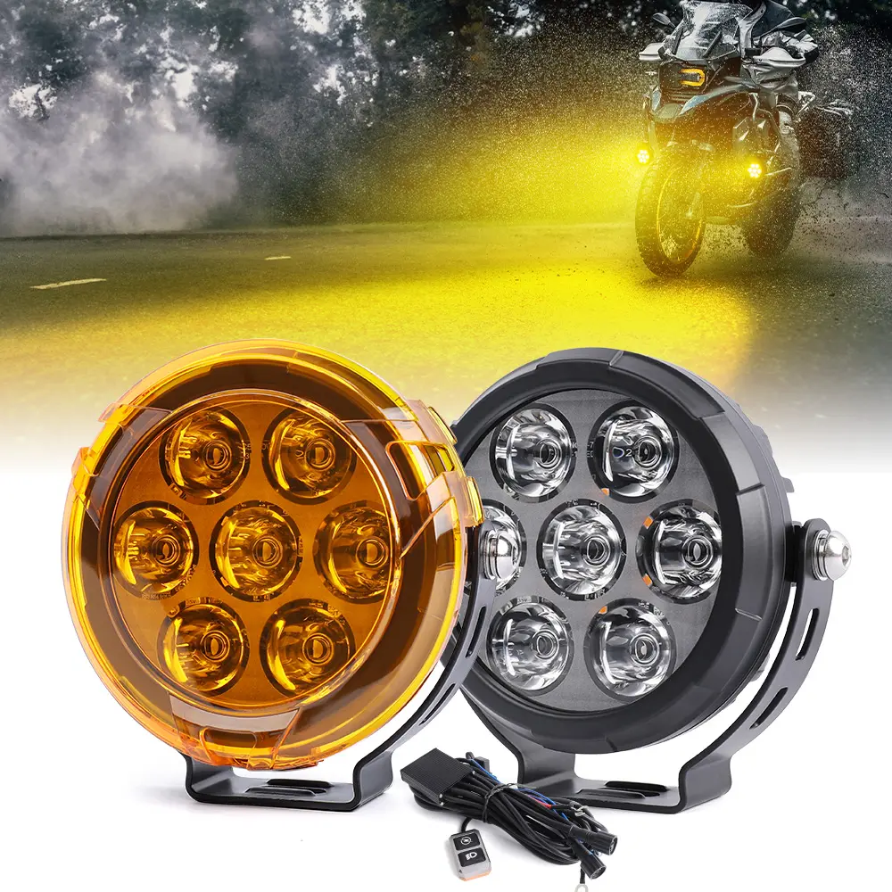 2024 Nieuwste Amber Backlight Motorfiets Spotlight Met Draad Harnas 4.5 Inch Wit Geel Rijden Verlichting Voor Motorfiets