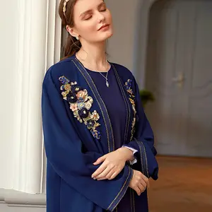 SIPO EID Dubai Abaya Wholesale Beading And Embroidery Design Linen Fabric Abaya Dubai Islam Clothing