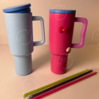 Gobelets de 40OZ Halloween Pumpkin Ghost Tumbler Tasses en céramique 14 couleurs stockées Noir Rose UV DTF Imprimé Gobelets Paille pour Voyage