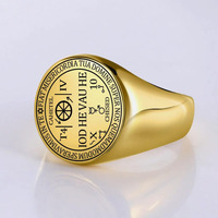 Bague de fiançailles classique en acier inoxydable doré R056, sceau du Seigneur Mammon, sceau de magie occulte, clé de Salomon, Asmoday
