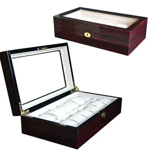 GC02-LG3-12EX Luxury Watch Display Case Watch Box Organizer with Glass Lid, Removable Watch Pillows and Velvet Lining