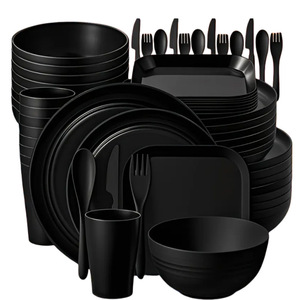 Ensemble de <span class=keywords><strong>vaisselle</strong></span> en <span class=keywords><strong>plastique</strong></span> avec assiettes, bols, tasses, couteaux, fourchettes et cuillères, ensemble de 64 pièces pour le <span class=keywords><strong>camping</strong></span> en plein air et les voyages - Product Image 5