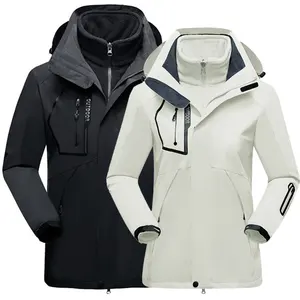Polyester Full Zipper Winter Mens 2 in 1 Water Repellent Hiking Jacket Line With Inner Fleece Windproof Double Jacket