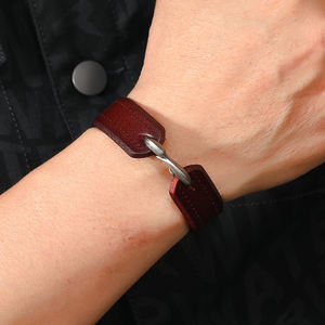 새로운 도착 빈티지 심플한 디자인 S 후크 남성 정품 가죽 커프 팔찌 남성 여성을위한 패션 보석 손목 팔찌 - Product Image 4