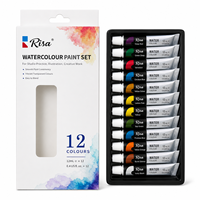 Ensemble de peinture à l'aquarelle de 12 couleurs, tubes de 12 ml, Risa, pigments vibrants transparents, faciles à mélanger, pigments d'artiste, artisanat, kit d'art DIY