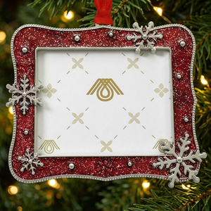 Ornement de Noël en zinc gris pailleté avec cadre photo et flocons de neige argentés, boucle de suspension, finition mate artisanale, 3,35 x 3,46 pouces - Product Image 2