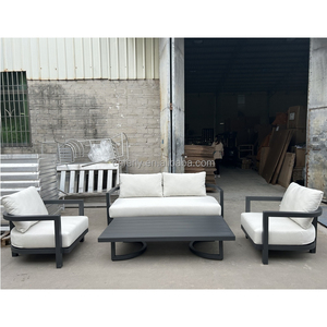 FERLY Moderne T-back Design Extérieur Jardin En Aluminium Canapé Ensemble 4 Pièces Antirouille En Aluminium et Bois De <span class=keywords><strong>Teck</strong></span> Matériau De Revêtement En Poudre - Product Image 3