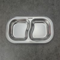 Plateau de service divisé en acier inoxydable 304 à 2 compartiments, assiette à nourriture, plat à collation pour restaurant, hôtel, maison, camping