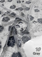 Tissu brodé en maille 3D en velours avec fleurs, sequins, perles et broderie tubulaire, 100% acrylique, résistant à l'abrasion, avec flocage et appliqué