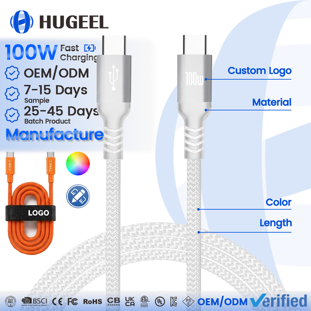 Wholesale 240W Type-C Cable PD100W Fast Charging 480Mbps USB2.0 Computer Phone Laptop Tablet USB-C Charger Cable Kit Pure Copper