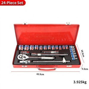 Juego de Llaves de Trinquete Profesional de 24/46 Piezas, Kit de Herramientas Manuales para Reparación de Automóviles, <span class=keywords><strong>Caja</strong></span> de Herramientas Mecánicas para Mantenimiento del Hogar y del Automóvil - Product Image 1