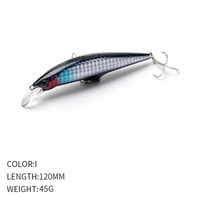 Leurre de pêche dur coulant type Minnow 120mm 45g, longue portée, appât artificiel avec hameçons triples pour la pêche en mer et la perche