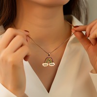 Collar Personalizado de Acero Inoxidable Chapado en Oro de 18K para Mujer, con Circonitas de Colores de Arcoíris, Regalo con Nombre Grabado