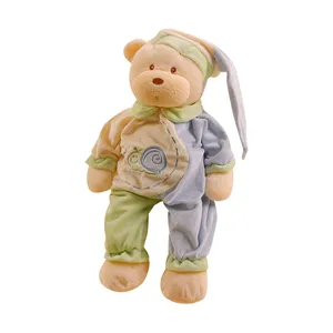 Manufacturer customized new cute little hooded pajamas bear plush baby toys pacify sleeping dolls