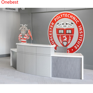 Cararra หินอ่อน Corian ร้านตัดผมร้านเสริมสวยแผนกต้อนรับการออกแบบโค้งโต๊ะพนักงานต้อนรับ - Product Image 4