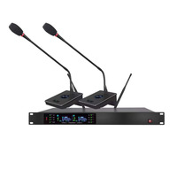 Micrófono de conferencia inalámbrico dual de mano con cuello de cisne y pistola corta, con batería AA, conector XLR, UHF 630-690MHz