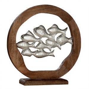 45 cm Height 13 cm Jaffs Exports Handmade Aluminium Fish Sculpture Modern Circular Coastal <b>Decor</b> Tabletop Art for Housewarming - Product Image 1