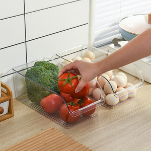 Best Sell Medium-sized Pantry <strong>Storage</strong> Stackable <strong>Plastic</strong> Clear Bpa Free Refrigerator Fridge Organizer <strong>Bins</strong> With Handles - Product Image 3