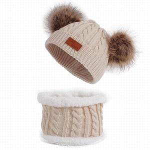Niños personalizados Pom forro polar de punto cálido gorro cuello cálido conjunto - Product Image 3