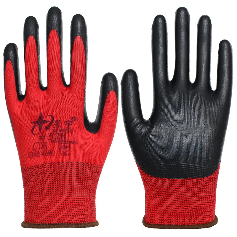 OEM EN 388 Schwarze PU-Arbeits handschuhe Maschinen gestrickte Palm PU-beschichtete Handschuhe Leichte Montage Schwarze PU-Handschuhe