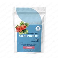 Poudre de protéines Clear Protein+ 461g saveur fraise 16g de protéines Collagène Sans sucre Électrolytes Fibres Probiotiques Vitamine C Biotine