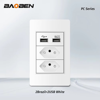 Panel de PC Ignífugo, Enchufe Estándar Brasileño, Toma de Corriente Doble USB Tipo C, Interruptor de Luz de Pared para Oficina, 118*72mm, Blanco, 10A 20A