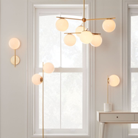Simig Lighting Modern simple Opal Glass Ball Sphere & Stem 6-Light Brass Gold finish Lámpara lineal para iluminación interior