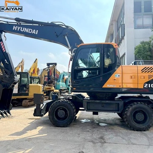Excavatrice sur pneus Hyundai, machine de terrassement hydraulique noire, équipement de construction - Product Image 2